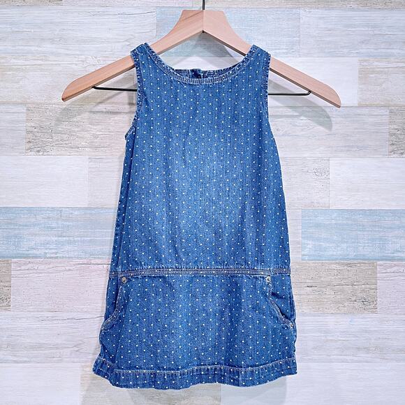 BABYGAP Kids Denim Pinafore Dress Blue Polka Dot Cotton GAP Toddler Girl 4 - Picture 1 of 4